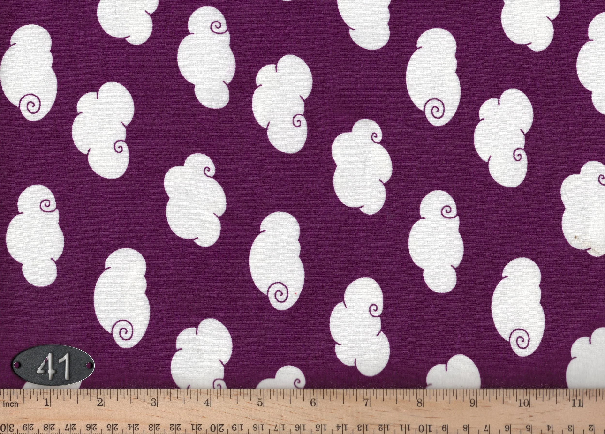 #041 Clouds on Purple Four-way Stretch Jersey Apparel Fabric