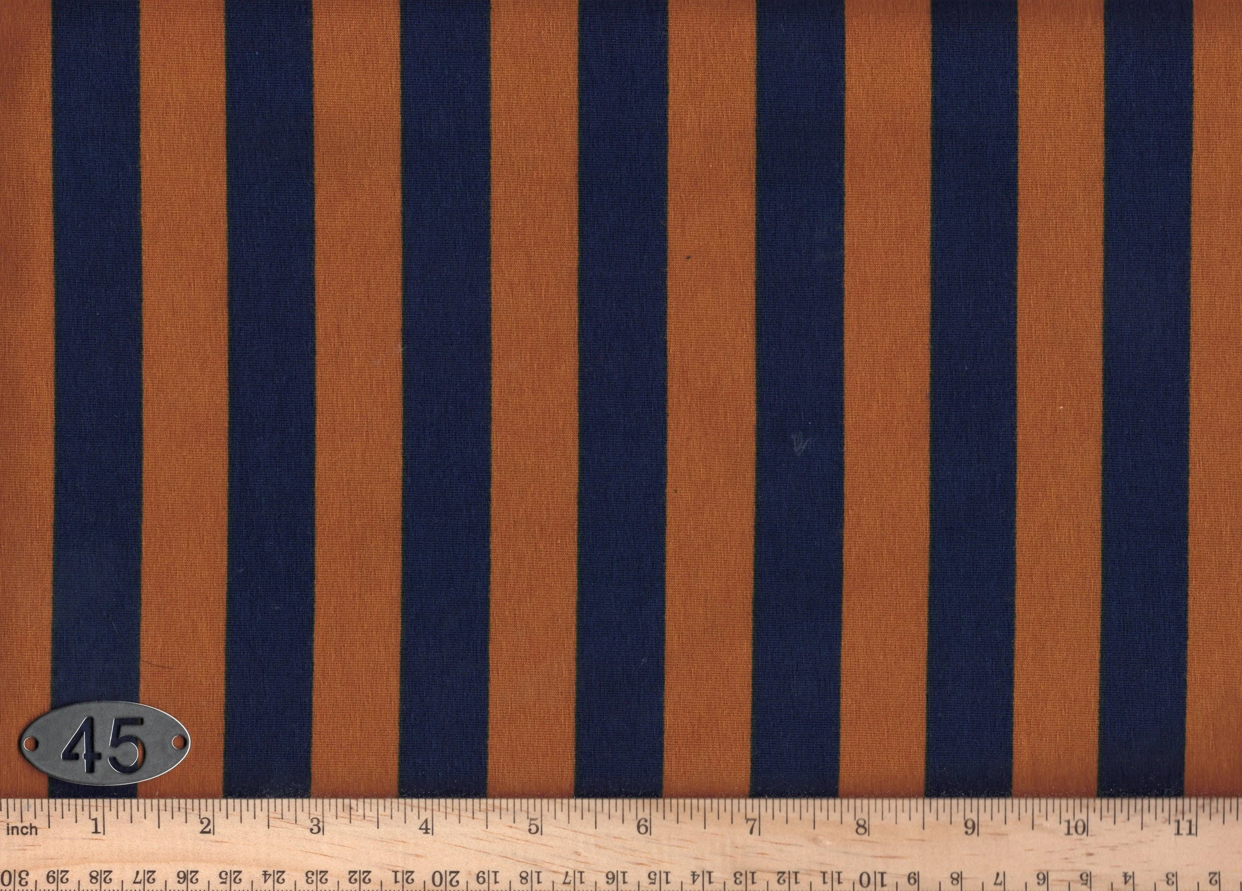 #045 Rust and Navy Blue Stripe Jersey Knit Four-way Stretch Apparel Fabric