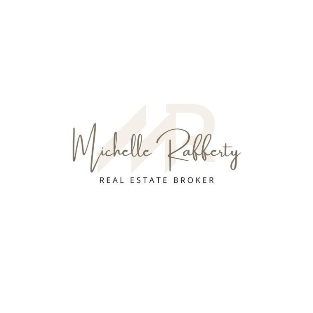 Logo for Michelle Rafferty, a real estate broker, with her name in cursive and title underneath.