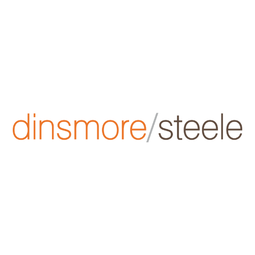Logo with the text 'dinsmore/steele' in orange and gray, on a white background.