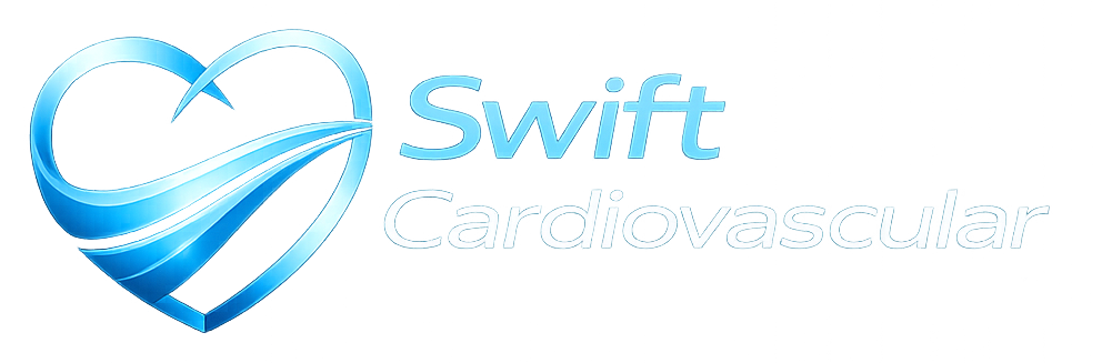 Logo for Swift Cardiovascular with a stylized heart in blue shading and the text 'Swift Cardiovascular' written beside it.