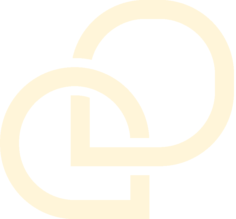 Stylized heart-shaped logo with intertwined lines in a beige color on a black background.