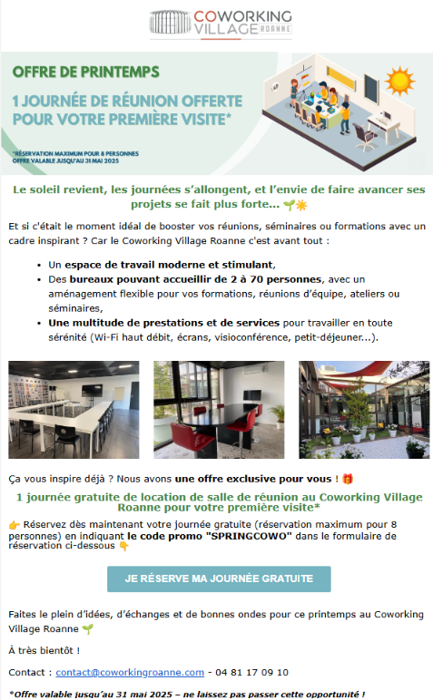 Exemple de newsletter pour Coworking Village Roanne