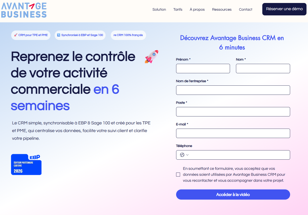 Landing page Avantage Business