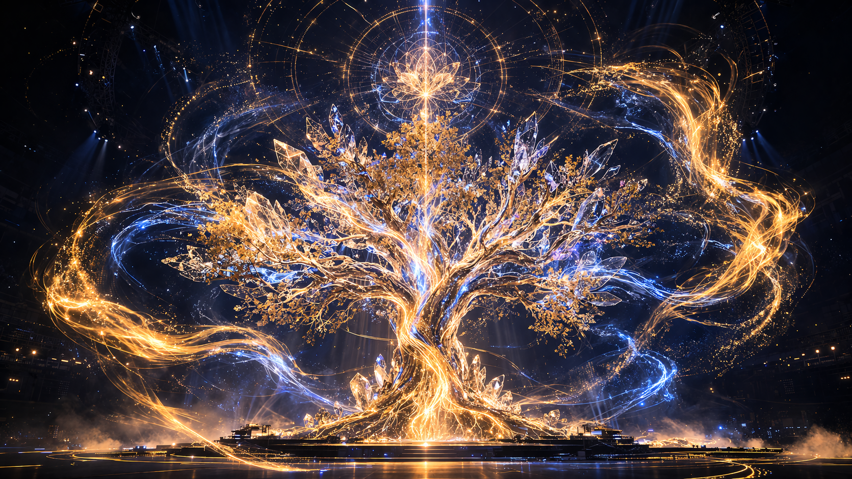 Crystalline tree of life in cosmic arena.png