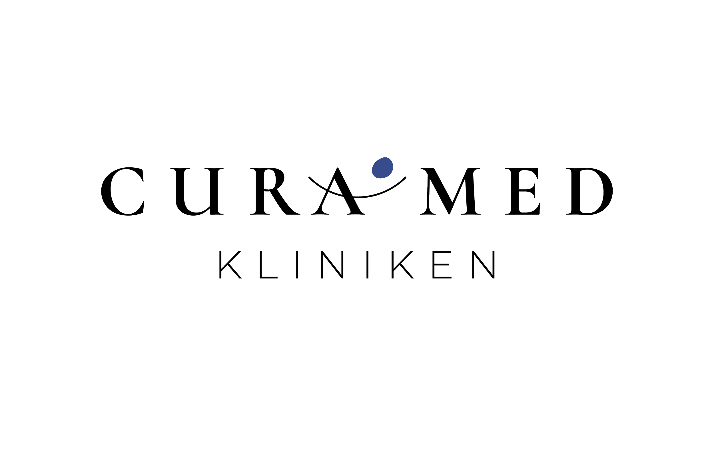 Logo for CUREMED Kliniken, featuring the text 'CUREMED' with a stylized person and arm in blue, and 'KLINIKEN' below.