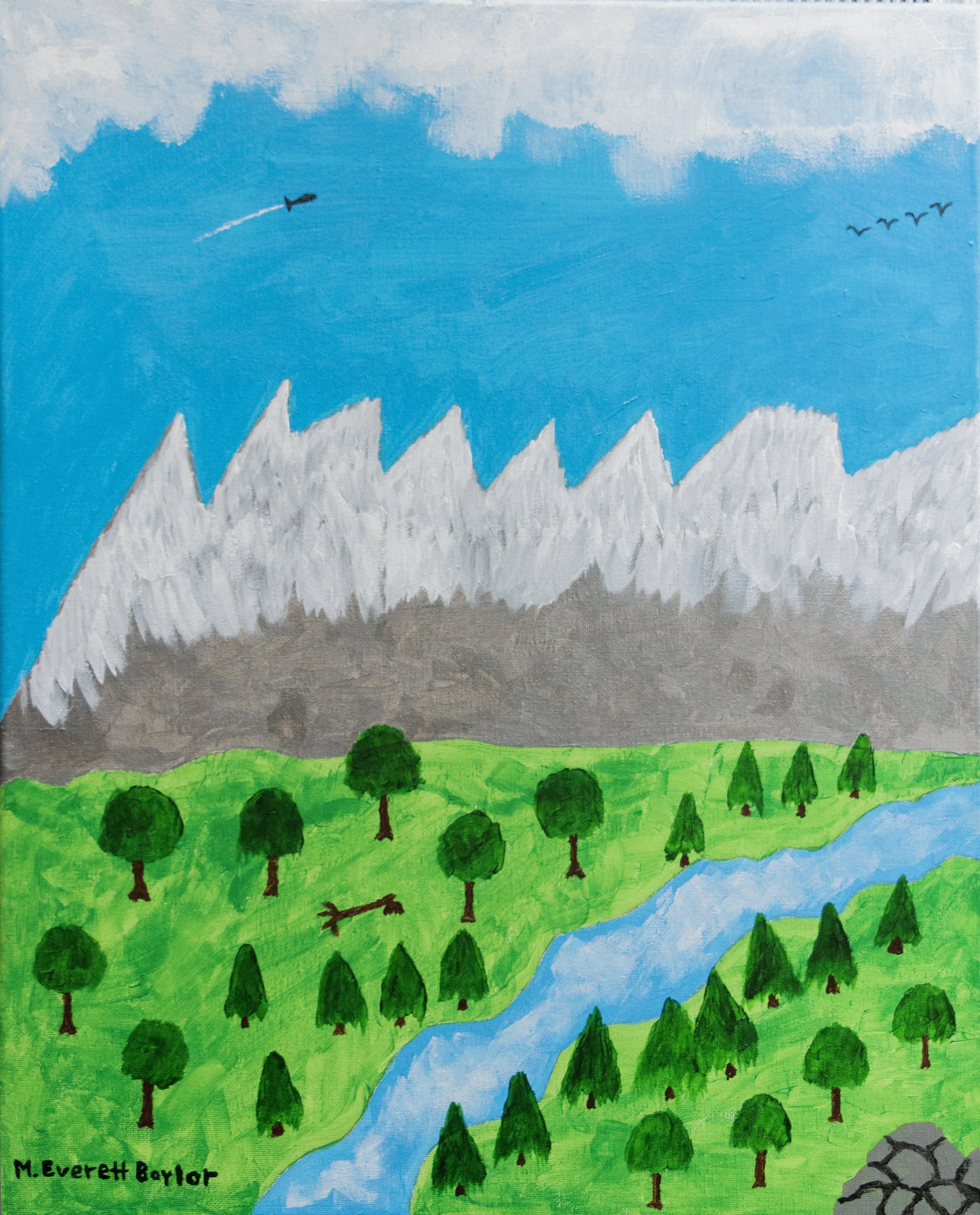The Valley is a painting depicting a lonely valley with a river winding down the middle. 