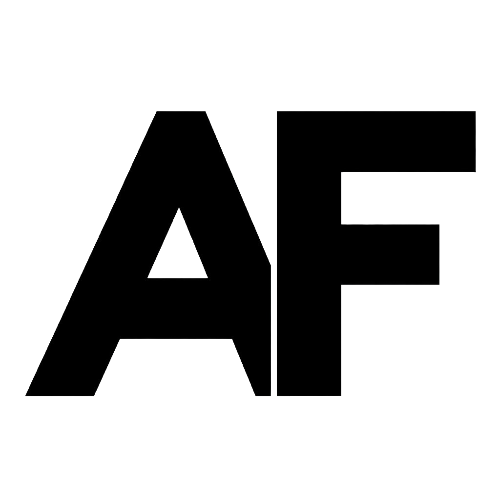 Black outline of the letter 'A' and the letter 'F' on a white background.