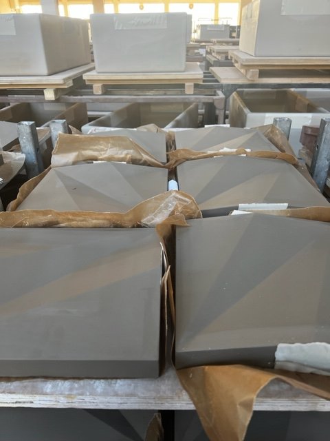Facette tiles in production in the warehouse.