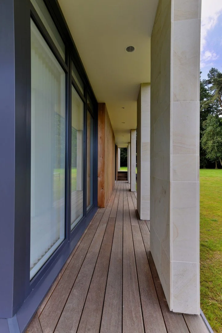 Contemporary Pavilion Architecture, Modern Entrance Design, Timber Cladding Architecture, Natural Stone Façade