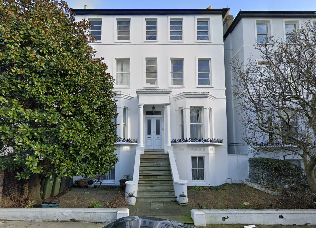 Exterior photograph of 30 Priory Road, a historic multi-story townhouse in West Hampstead, London, refurbished by Nick Baker Architects.