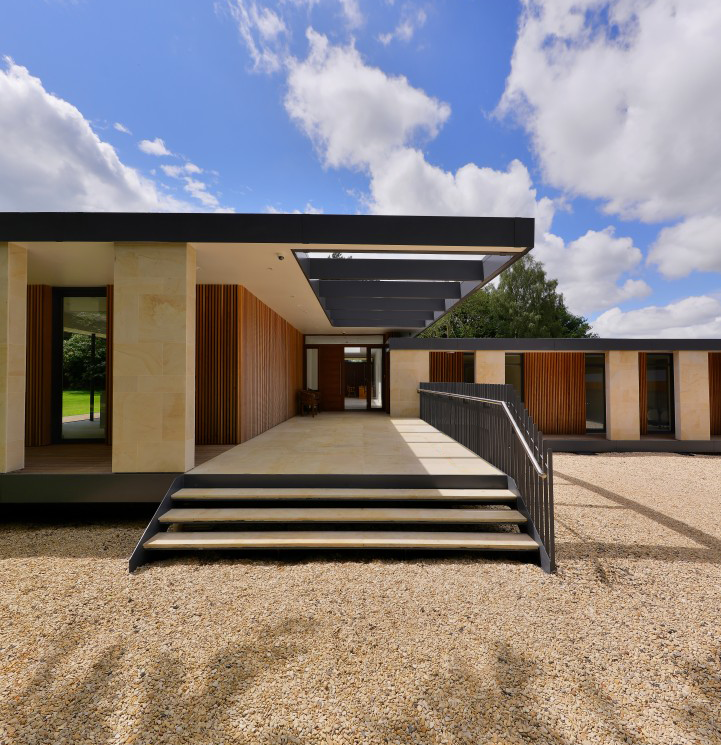 Contemporary Pavilion Architecture, Modern Entrance Design, Timber Cladding Architecture, Natural Stone Façade