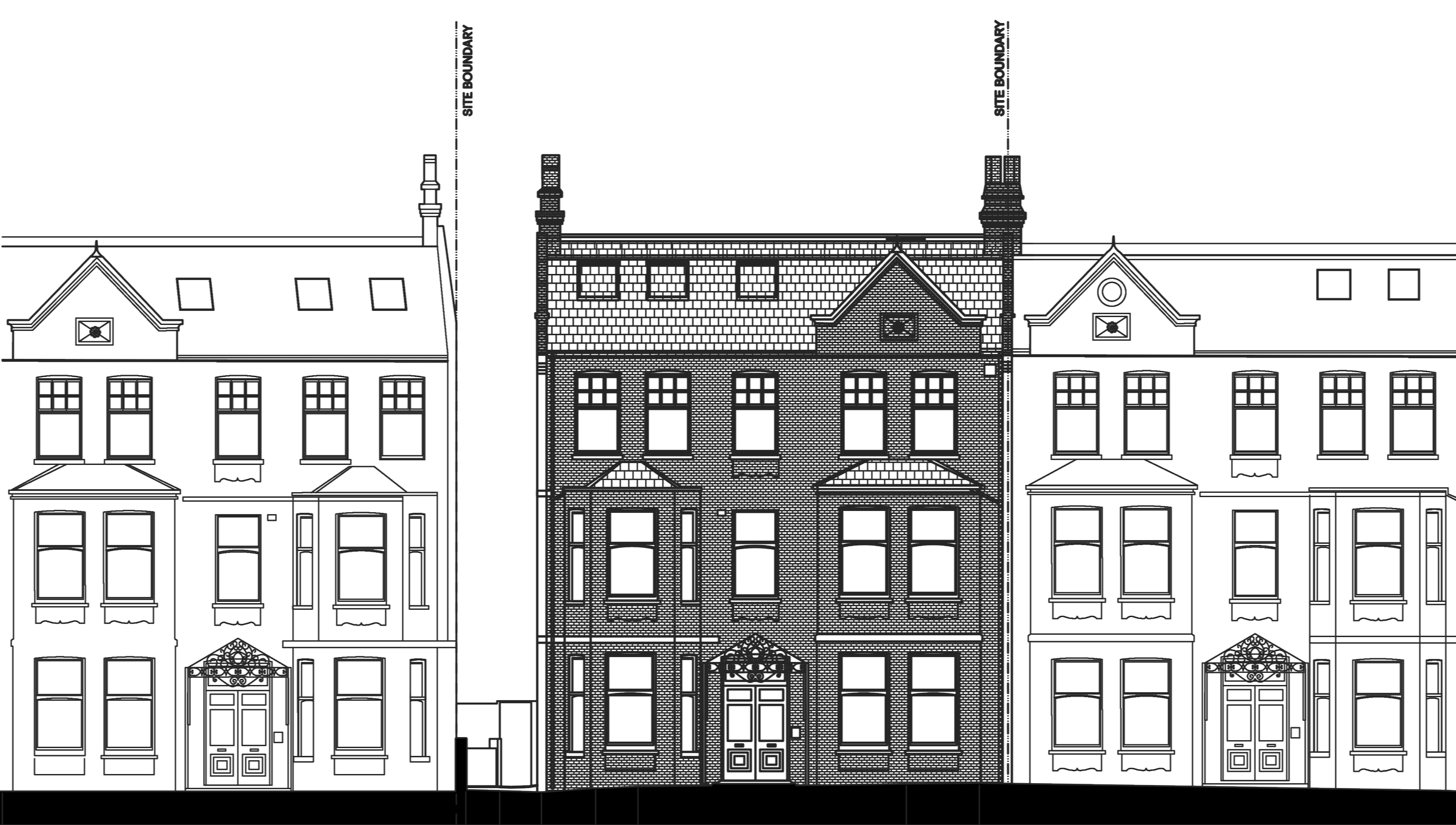The front elevation of the co-living project at Greencroft Gardens Cohabs property within a terraced row.