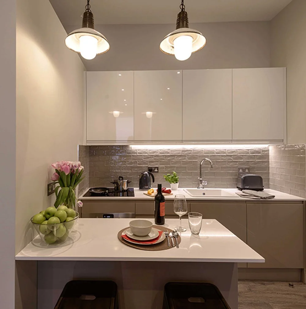 Interior photograph of the open-plan penthouse suite at West End Lane, London, designed by Nick Baker Architects.