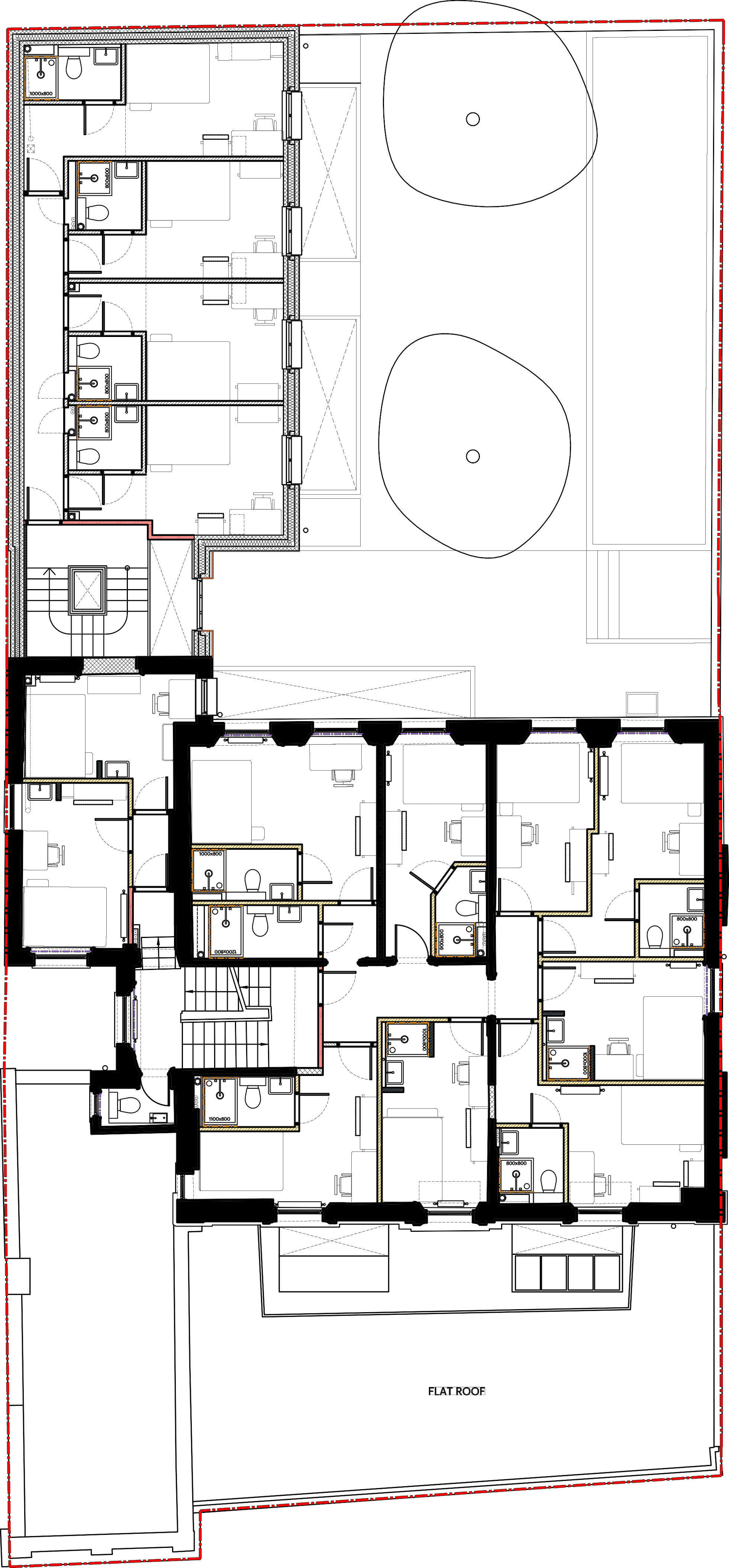 An architectural floor plan diagram of 643 Fulham Road, highlighting the proposed rear extension facing the back garden. Alongside an open garden space with indicative existing tree canopies.