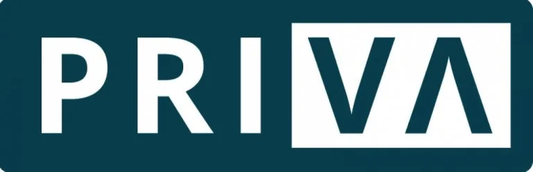 Logo met de tekst 'PRIVA' op een blauwe achtergrond.