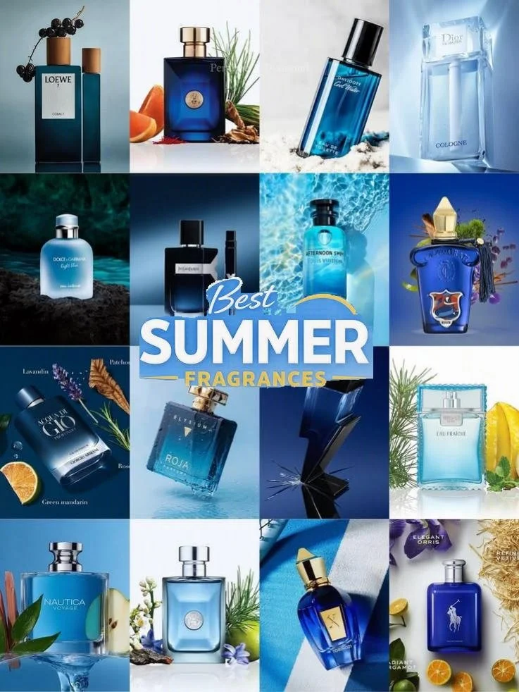 Best summer colognes and luxury fragrances for men featuring fresh citrus, aquatic, and long-lasting scents available at Scents Lounge USA.