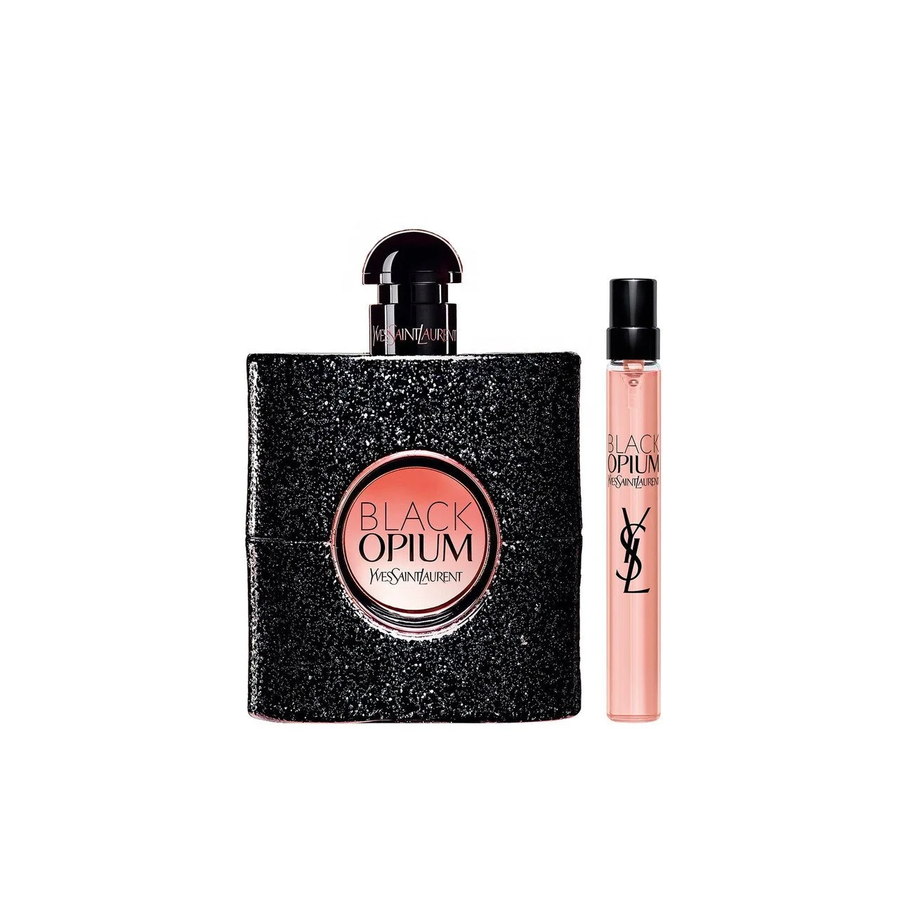 Yves Saint Laurent Black Opium 2-Piece Gift Set featuring a 3 oz Eau de Parfum Spray and a 0.33 oz travel spray.