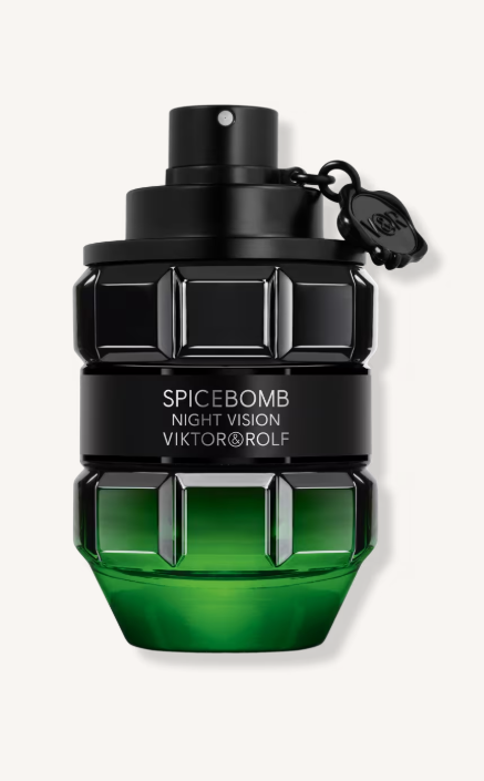 Viktor&Rolf Spicebomb Night Vision EDT 3oz men's cologne in iconic dark green grenade-shaped bottle.