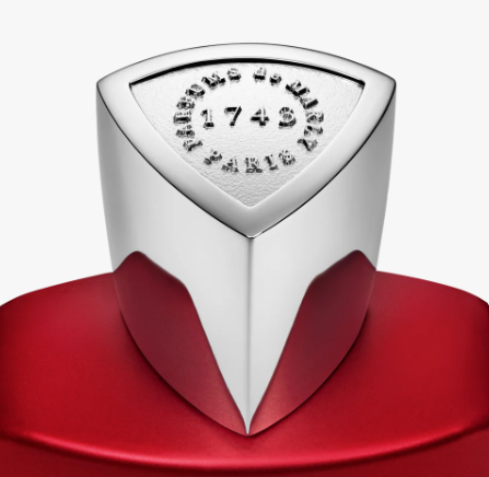 Close‑up of Kalan by Parfums de Marly 2.5oz steel cap & bottle – fiery long‑lasting men’s cologne.