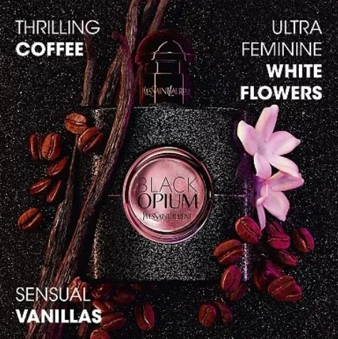 Yves Saint Laurent Black Opium 2-piece gift set: 3 oz + 0.33 oz spray for women featuring a 3 oz Eau de Parfum spray and 0.33 oz travel spray with coffee, vanilla, jasmine, and patchouli notes.