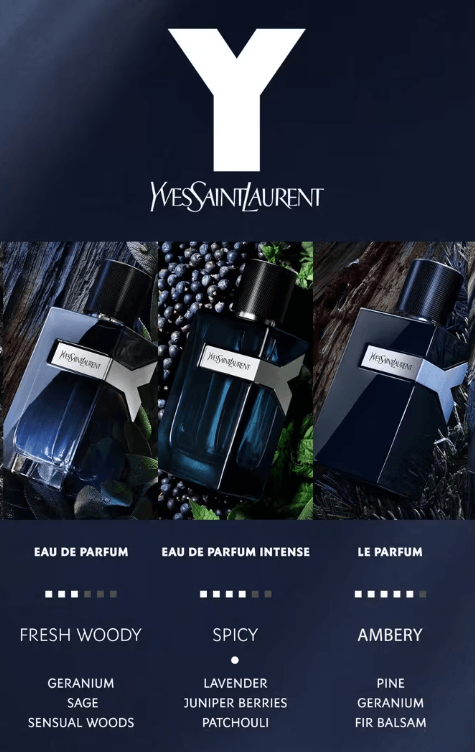 Yves Saint Laurent Y EDP 3.3 oz luxury men's cologne with amberwood and tonka bean.