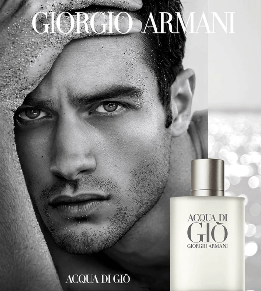 Model posing for Acqua Di Gio Eau de Toilette Luxury men's cologne.