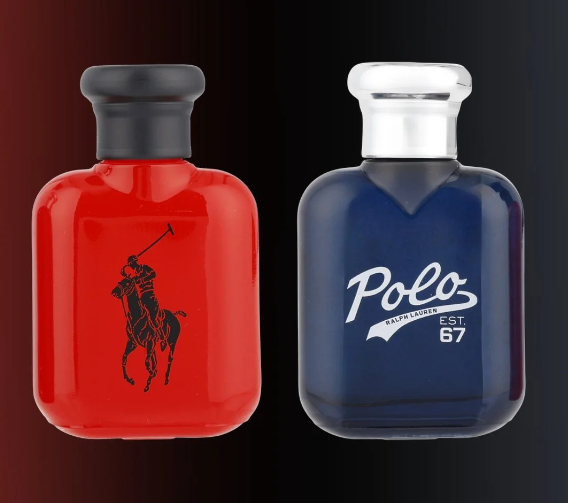 Polo Red and Polo 67 Ralph Lauren men's cologne duo with woody spicy and fresh citrus fragrances.