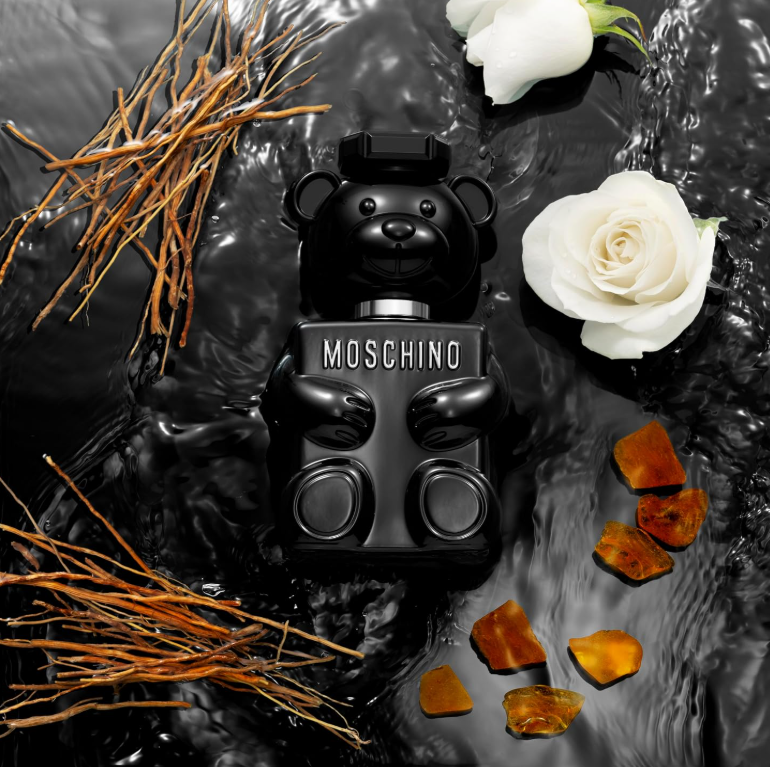 Moschino Toy Boy men's rose fragrance with pink pepper pear vetiver and warm woods.