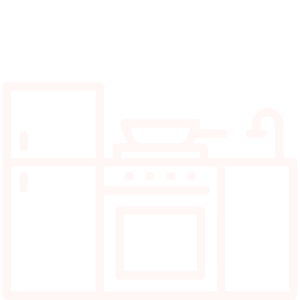 Raffigura una cucina con frigorifero, piano cottura con forno e lavabo.