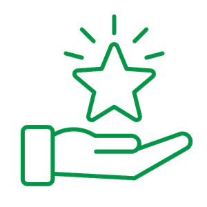 A hand holding a glowing star inside a larger star outline, with radiant lines around the larger star.