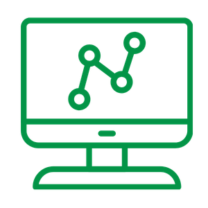 Outline of a computer monitor displaying a line graph with connected data points.