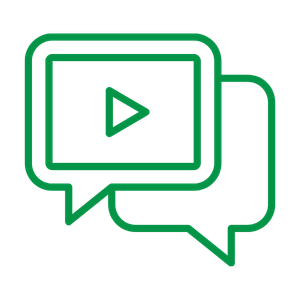 Icon of speech bubbles with a play button, representing video or media communication.