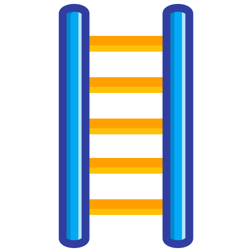 A pixel art style ladder with blue side rails and yellow steps.