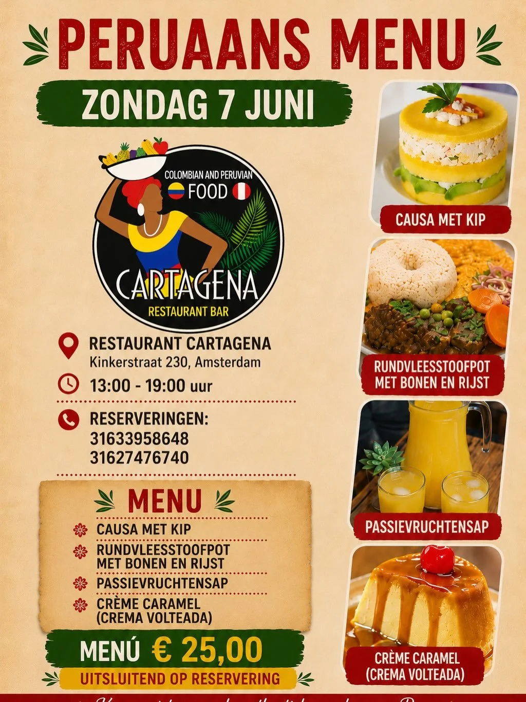 ✨Op zondag 7 juni neemt onze Peruaanse chef Vilma je mee naar de authentieke smaken van Peru met een speciaal samengesteld menu! 

Reserveringen ook mogelijk voor afhalen! 

✨Este domingo 7 de junio, nuestra chef Vilma les invita a disfrutar de los a