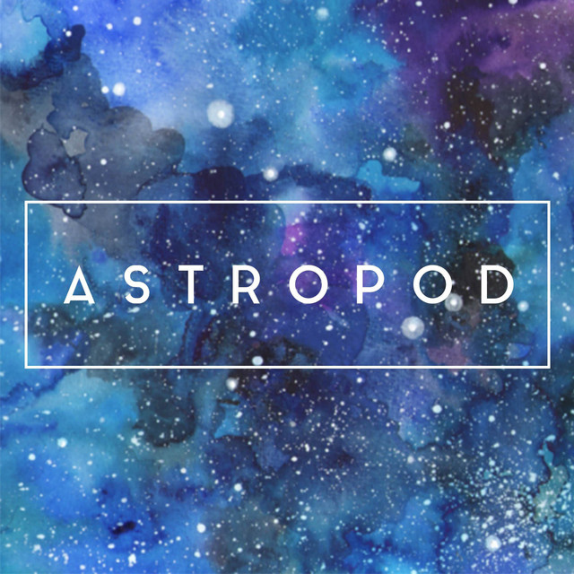 Billedet viser Astropods Spotify foto: en kunstnerisk illustration af rummet med stjerner, galakser og nebulæer i nuancer af blå, lilla og sort.