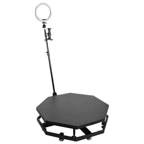 360 video booth rental with professional lighting, creating immersive slow-motion videos for weddings, corporate events, and private parties.