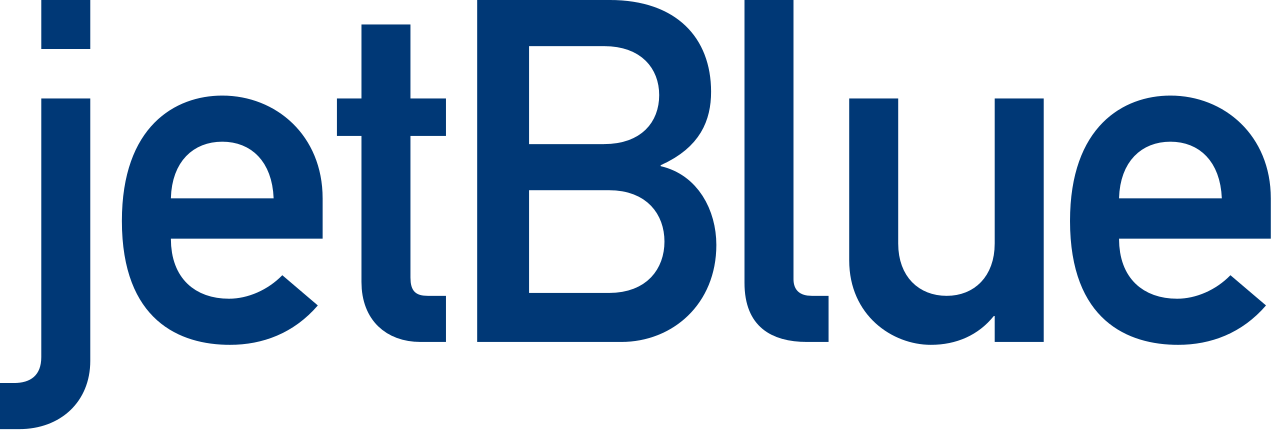 Close-up of the JetBlue logo in dark blue text on a background.