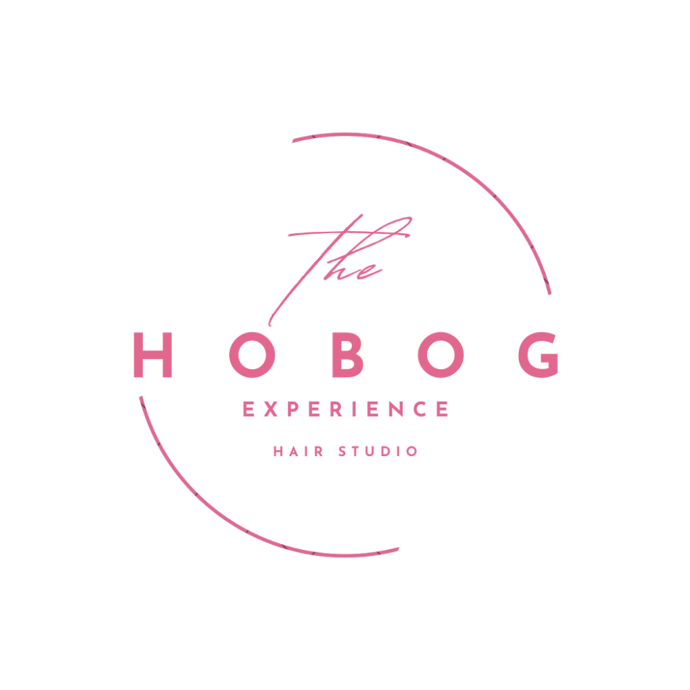 Logo for The HOBG Experience Hair Studio in pink with a circular design.