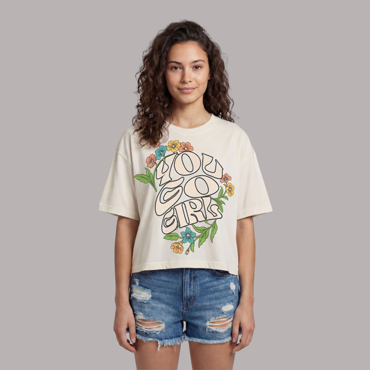 "You Go Girl" Women's Boxy Style Cropped T-Shirt