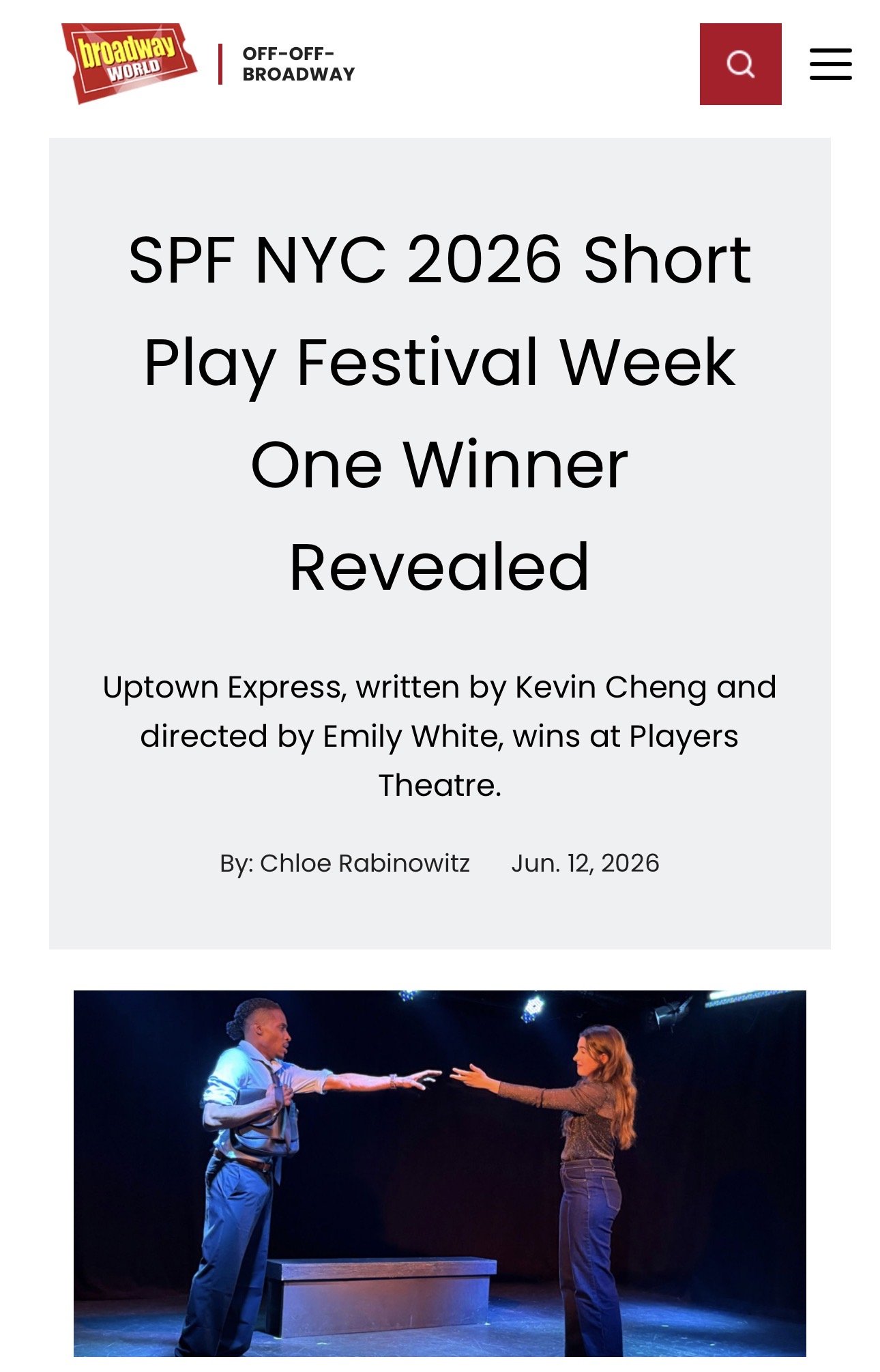 Recent Short Play Festival Winner!