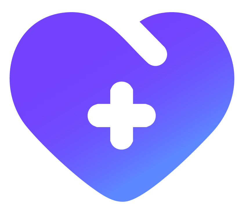 A purple heart shape with a white medical cross in the center.