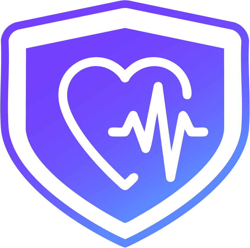 Shield with a heart and an electrocardiogram line inside.
