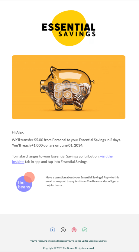 Savings transfer email