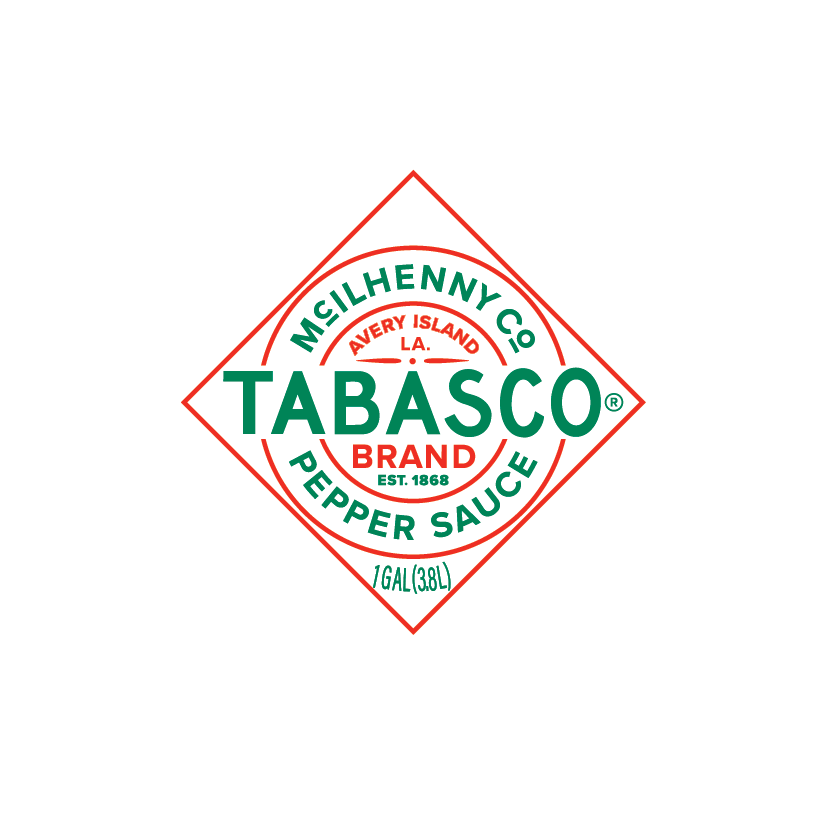 Label for Tabasco brand pepper sauce, produced by McIlhenny Co. on Avery Island, Louisiana, established in 1868, with a capacity of 1 gallon (38 liters).
