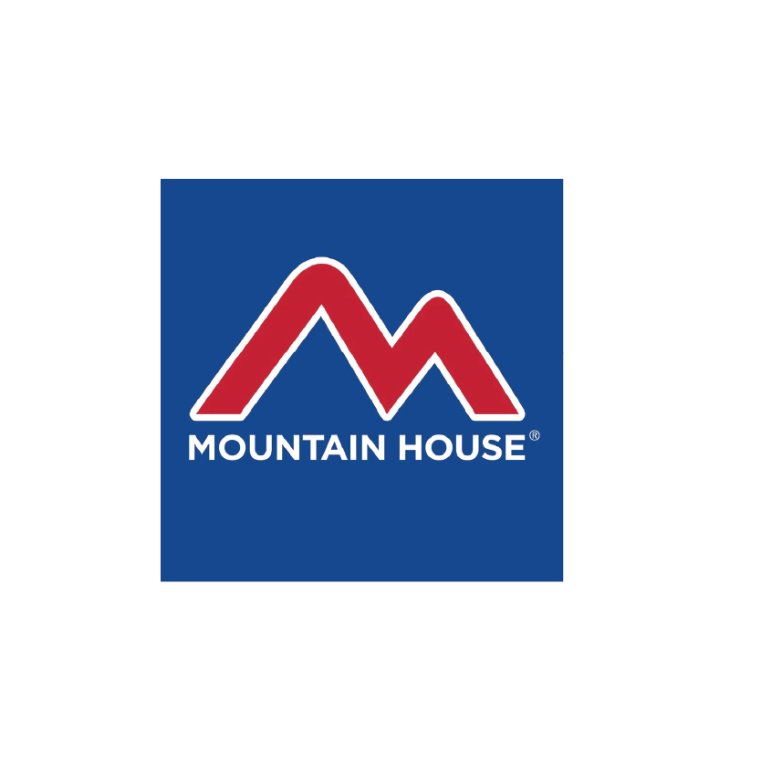 Logo for Mountain House featuring stylized red and white mountains on a blue background with the text 'Mountain House' beneath