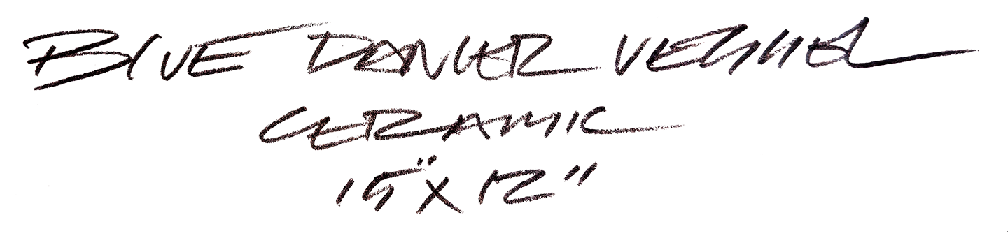 Handwritten title card for Blue Dancer Vessel by Portland artist Jesse Conte