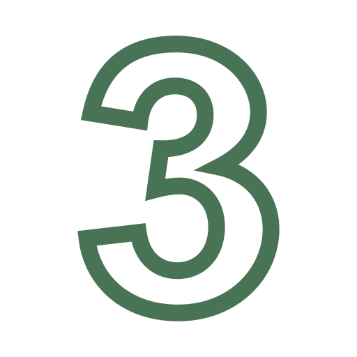 Number three in green on a black background.