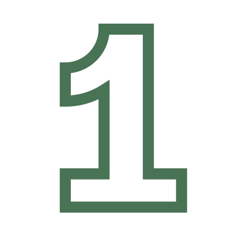 A large black number one outlined in green.