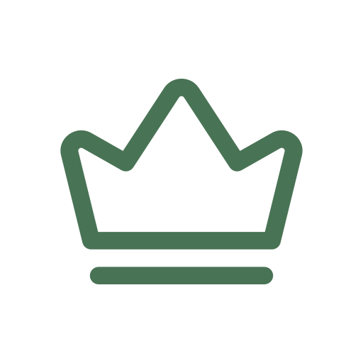 Green outline of a crown with three points, on a black background.